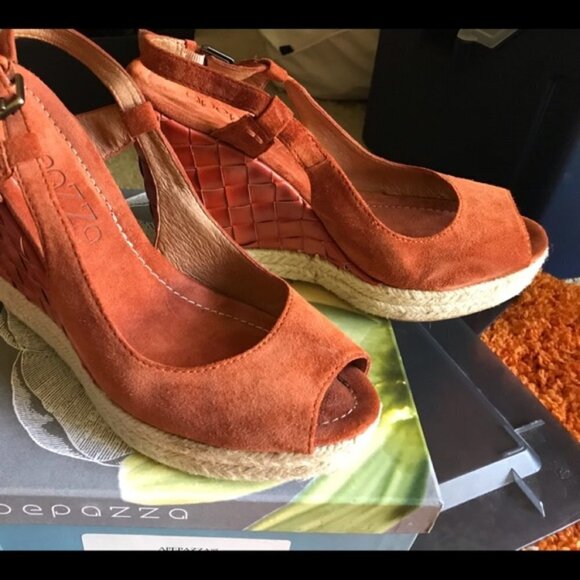Apepazza Carmela Orange Leather Platforms Size 10 - Picture 1 of 7